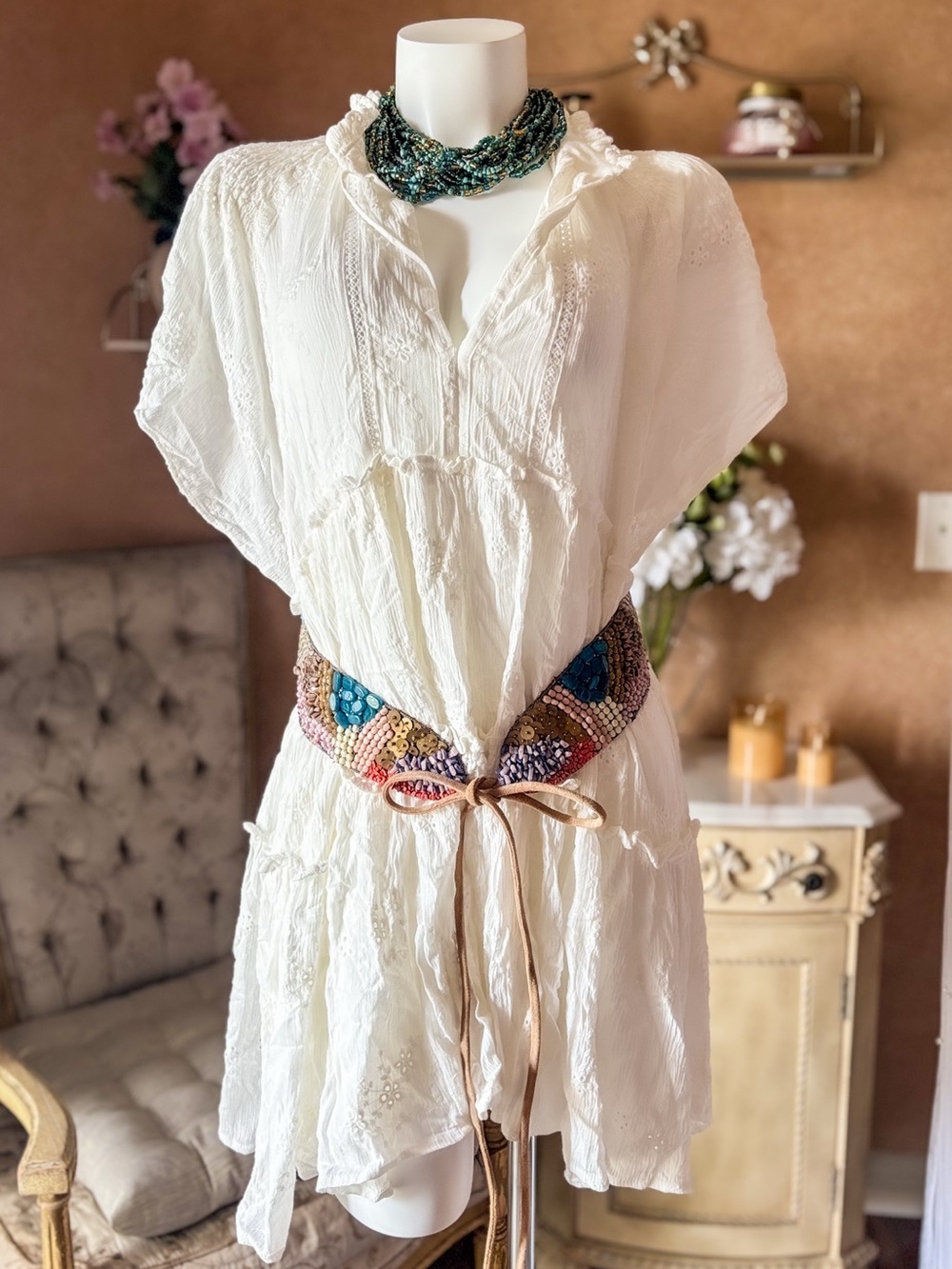 Artisan Beaded Waist Tie | Boho Statement Piece